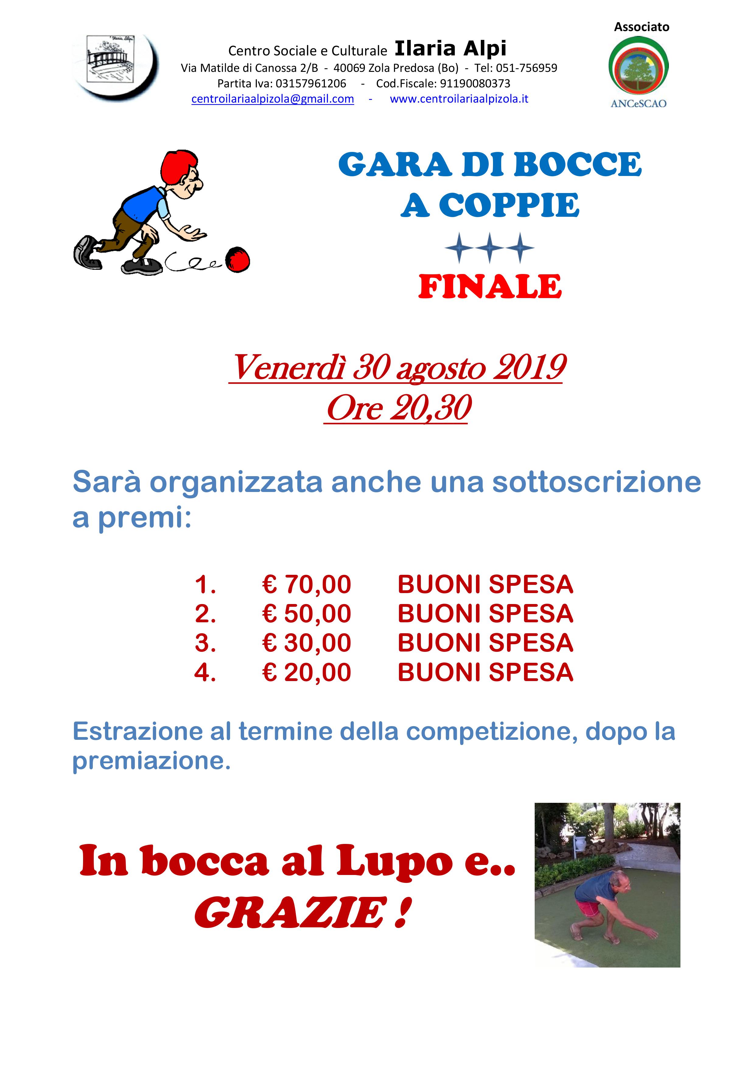 Gara di bocce 30 agosto 2019